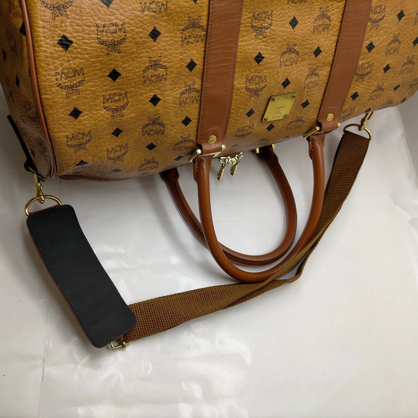 Original/Auth MCM - Vintage Visetos Boston Bag 50 - Monogramm Canvas mit Leder