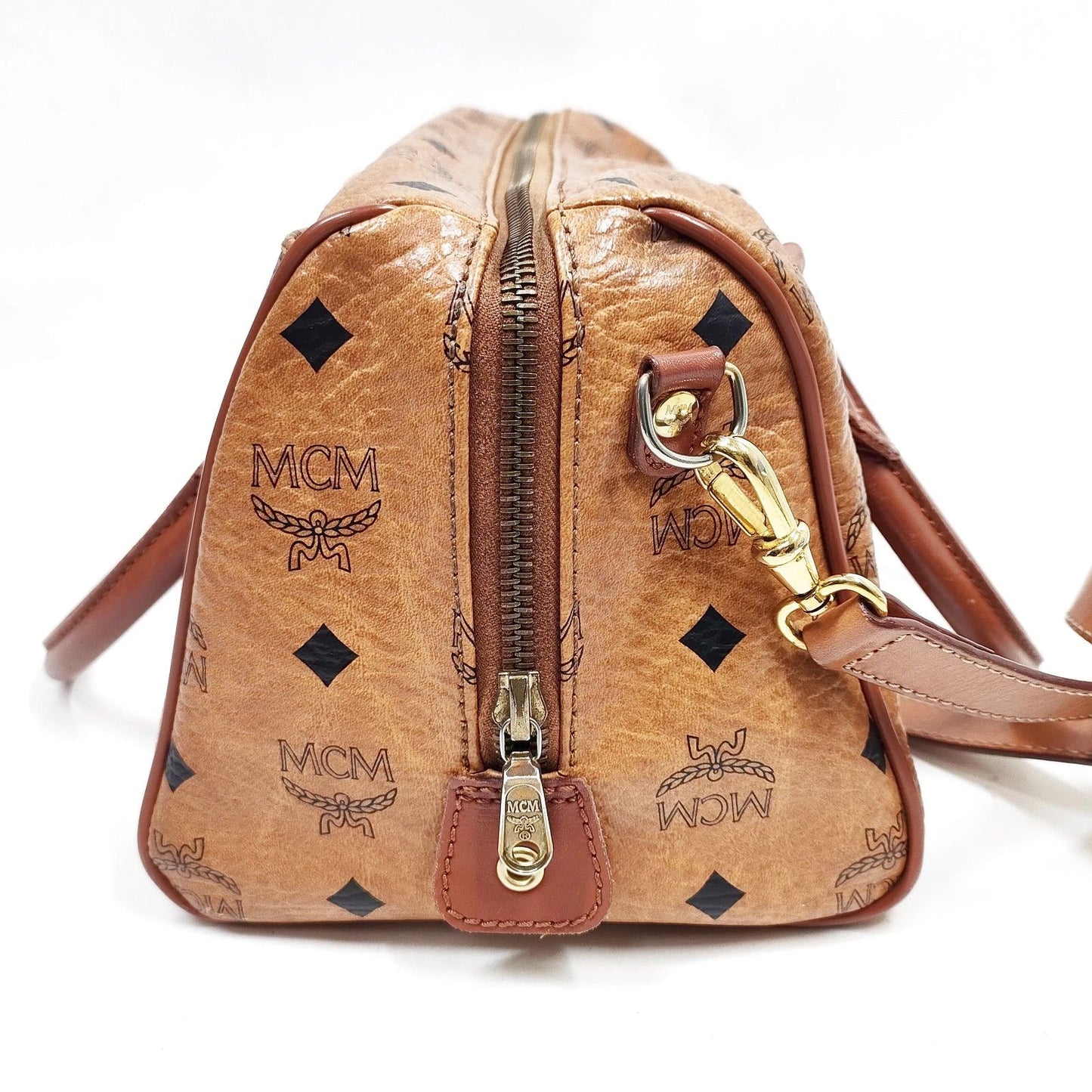 Original/Auth MCM - Vintage Visetos Boston Bag 25 - Monogramm Canvas mit Leder