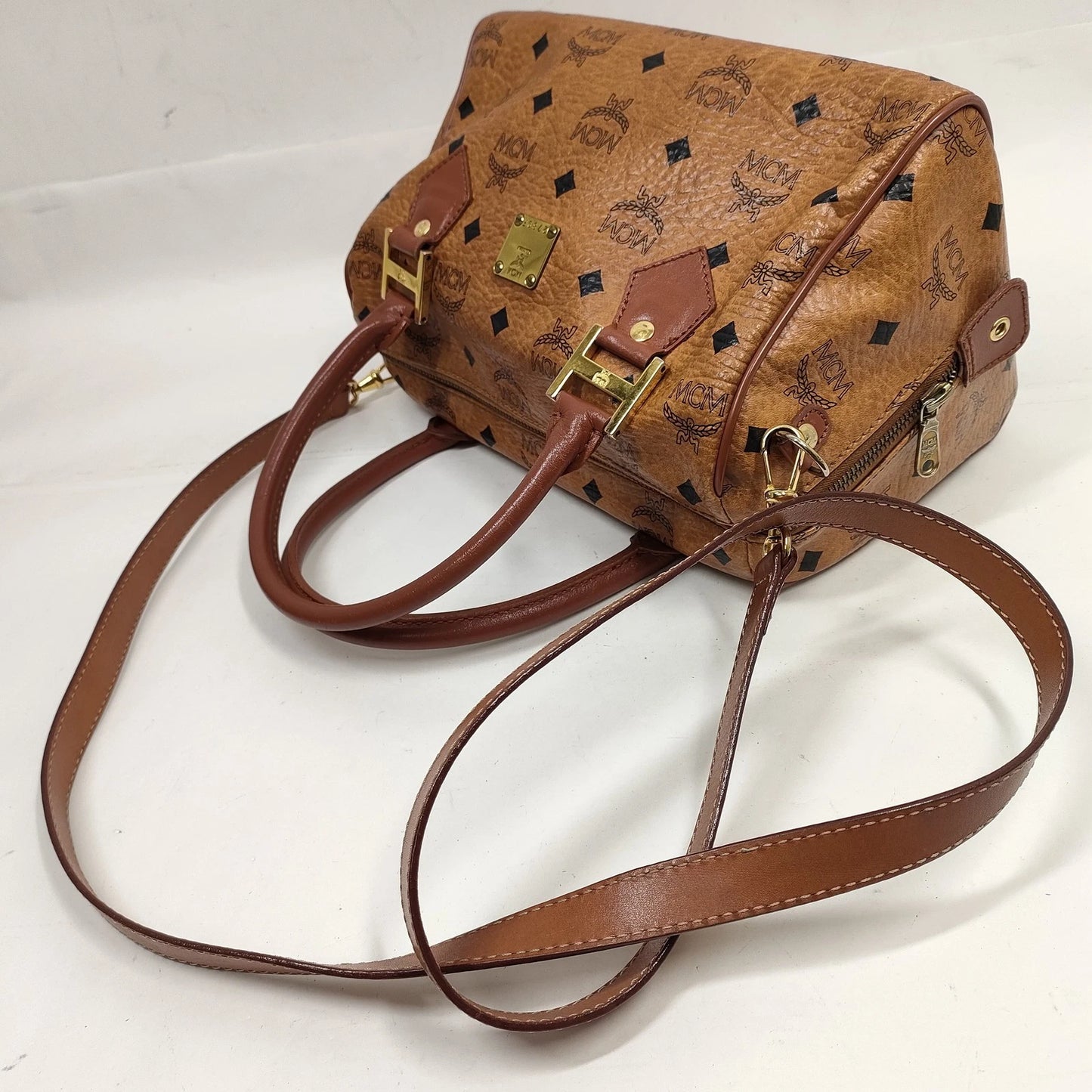 Original/Auth MCM - Vintage Visetos Boston Bag 25 - Monogramm Canvas mit Leder