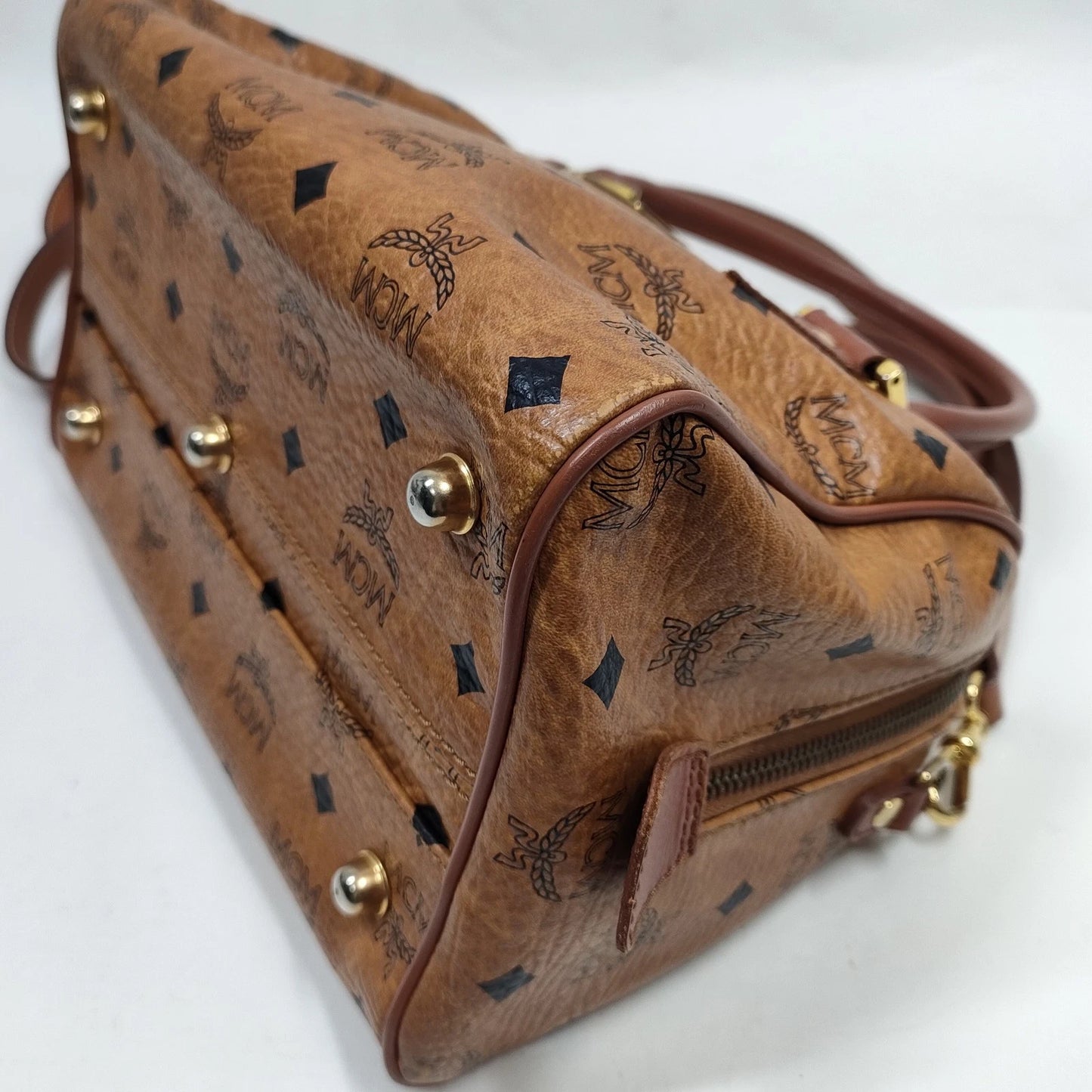 Original/Auth MCM - Vintage Visetos Boston Bag 25 - Monogramm Canvas mit Leder