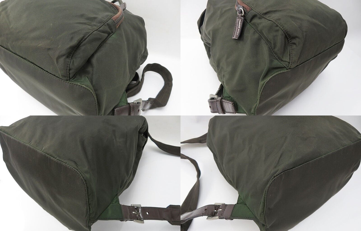 Original/Auth Prada - Rucksack - Klassisch - Nylon/Leder - Grün/Braun