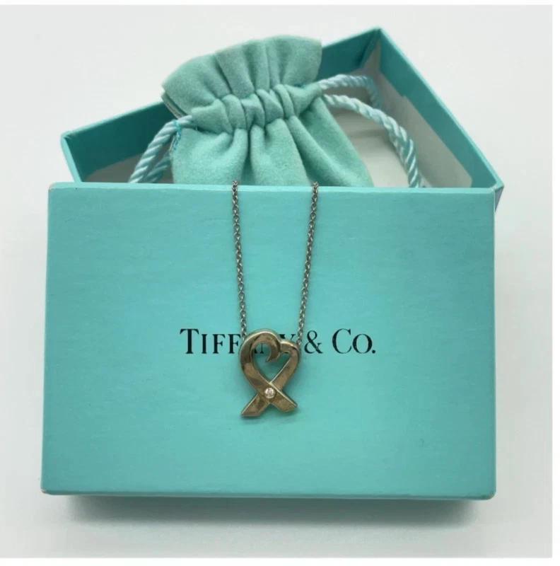 Original/Auth Tiffany & Co. - Halskette mit Anhänger - 925 Silber mit Diamant - 38 cm Kette