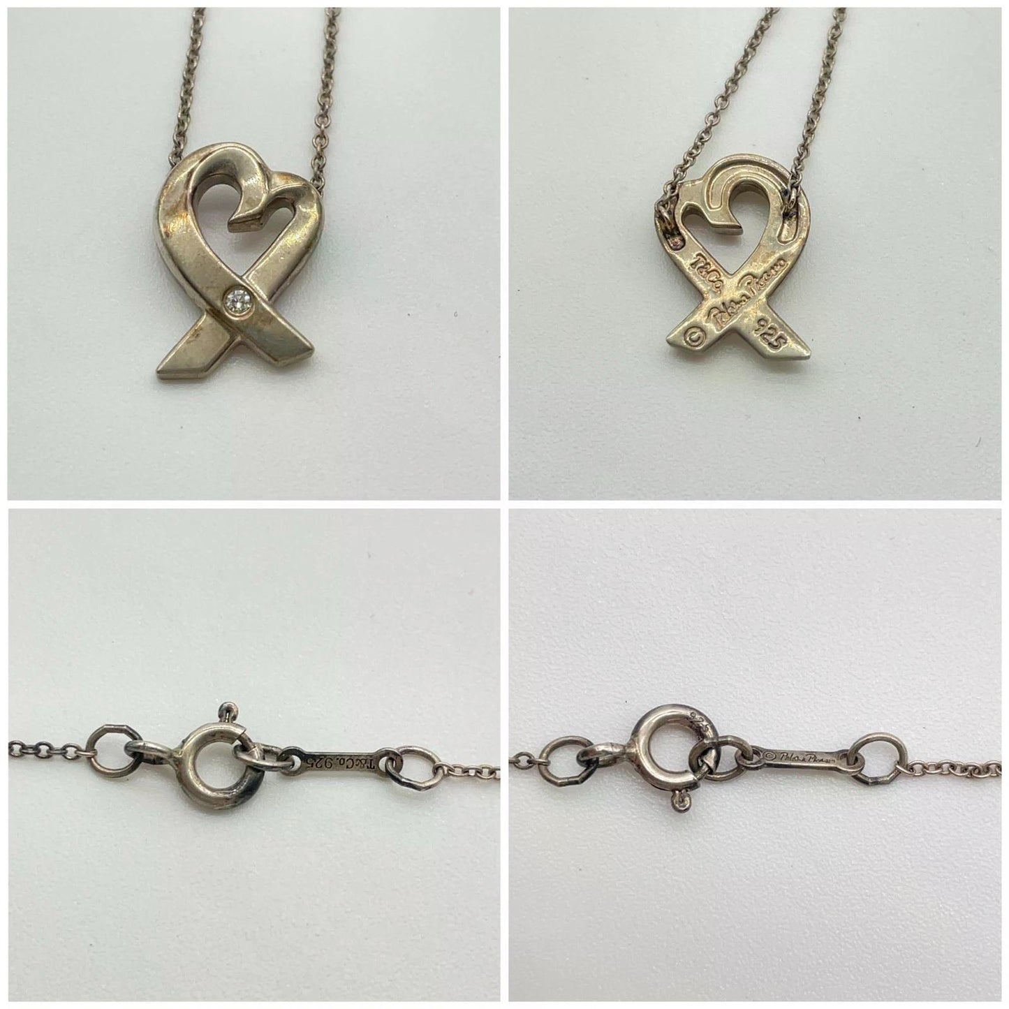 Original/Auth Tiffany & Co. - Halskette mit Anhänger - 925 Silber mit Diamant - 38 cm Kette