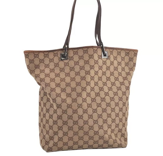 Original/Auth Gucci - Tote Bag Schultertasche - Klassisch - GG Canvas mit Leder