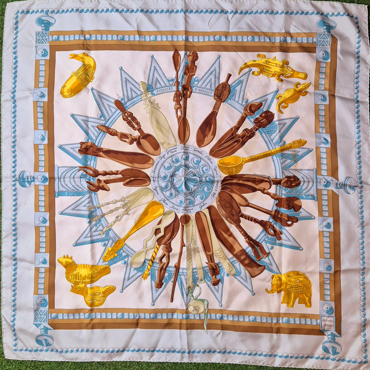 Original/Auth Hermès - Vintage Seidentuch Carré - 90 x 90 - Cuillers d’Afrique
