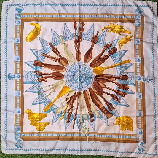 Original/Auth Hermès - Vintage Seidentuch Carré - 90 x 90 - Cuillers d’Afrique