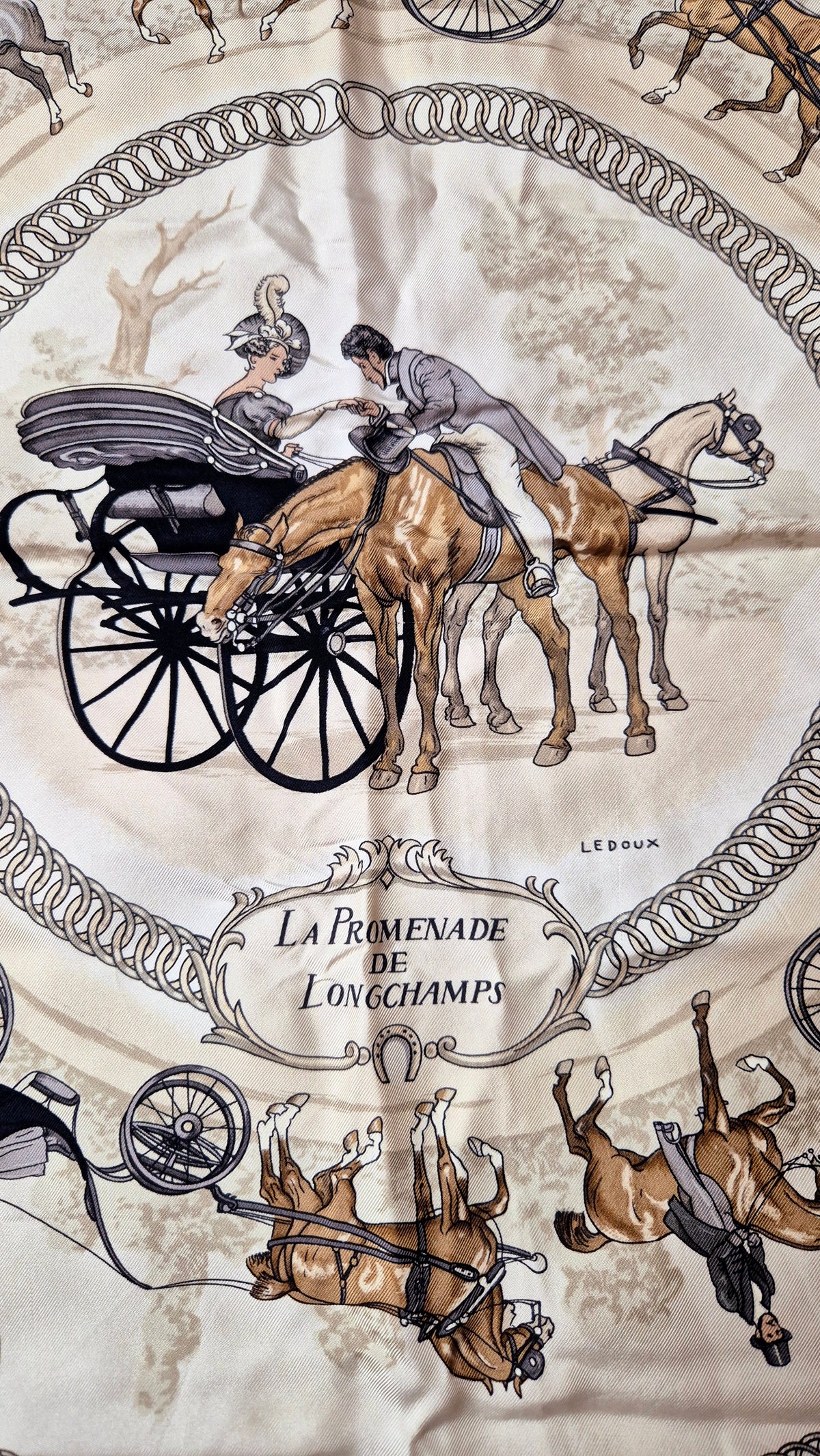Original/Auth Hermès - Vintage Seidentuch Carré - 90 x 90 - La Promenade de Longchamps