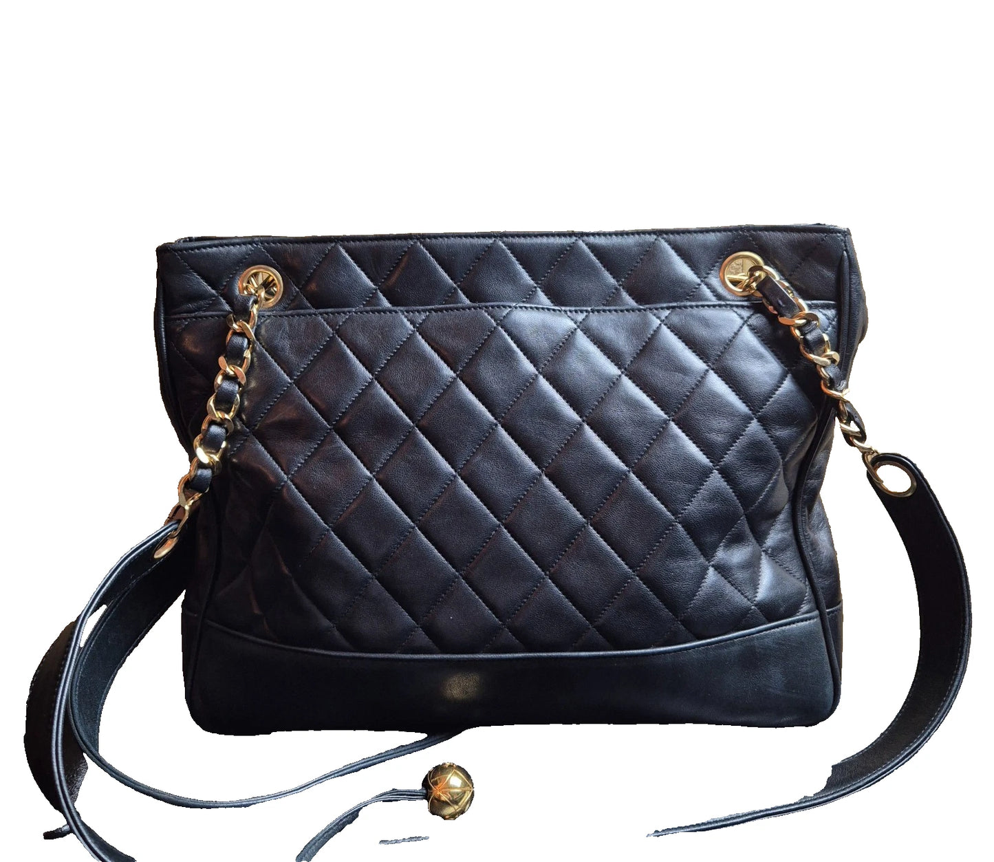 Original/Auth Chanel - Vintage Umhängetasche - gesteppt - Lammleder Schwarz