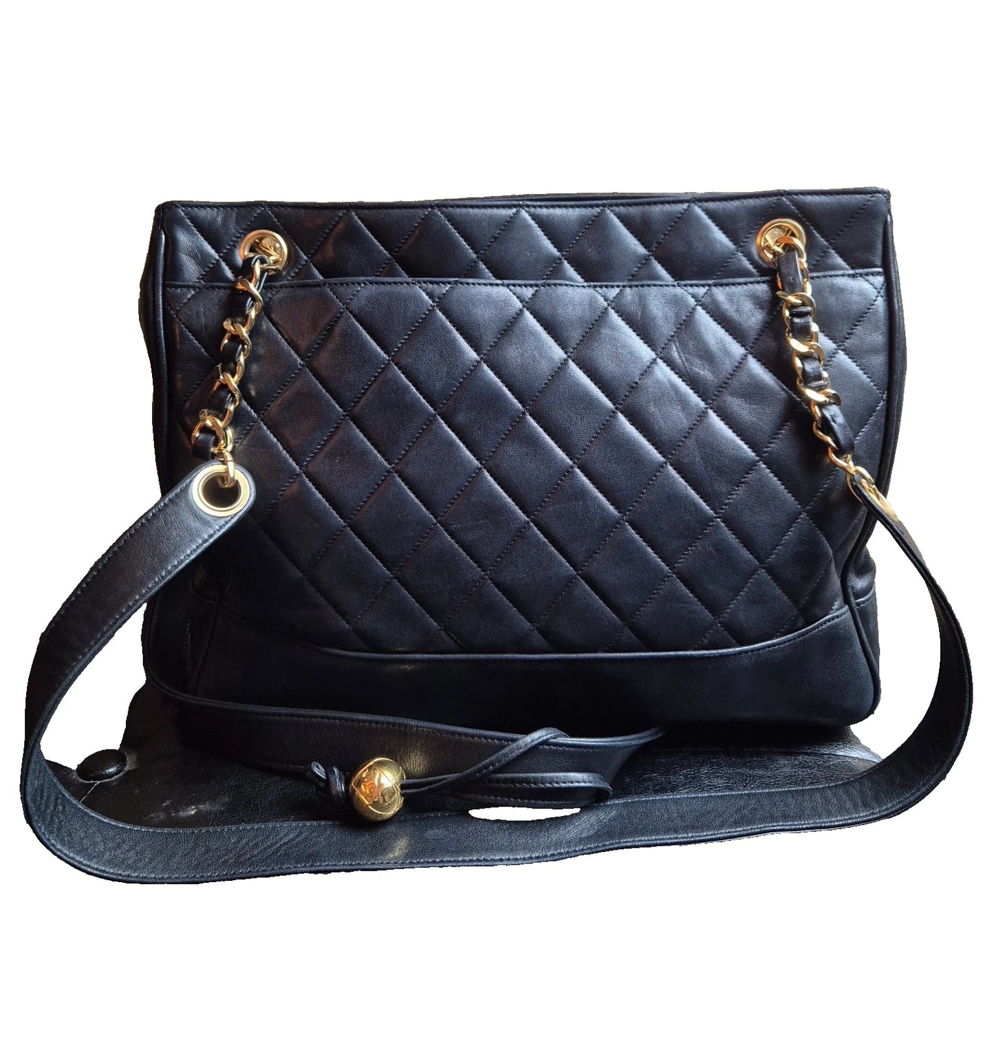 Original/Auth Chanel - Vintage Umhängetasche - gesteppt - Lammleder Schwarz