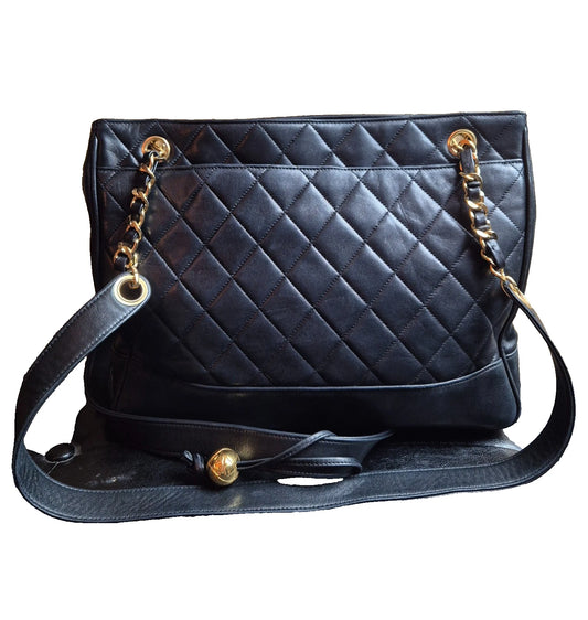 Original/Auth Chanel - Vintage Umhängetasche - gesteppt - Lammleder Schwarz