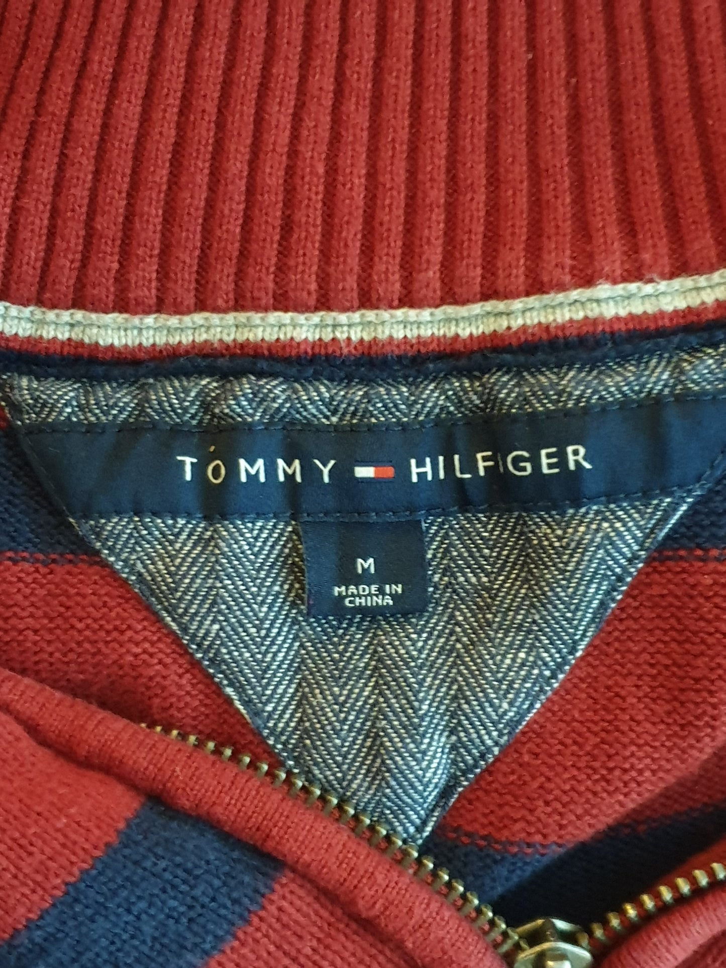 Tommy Hilfiger - Pullover - Streifen - Rot/Grau - Herren - M