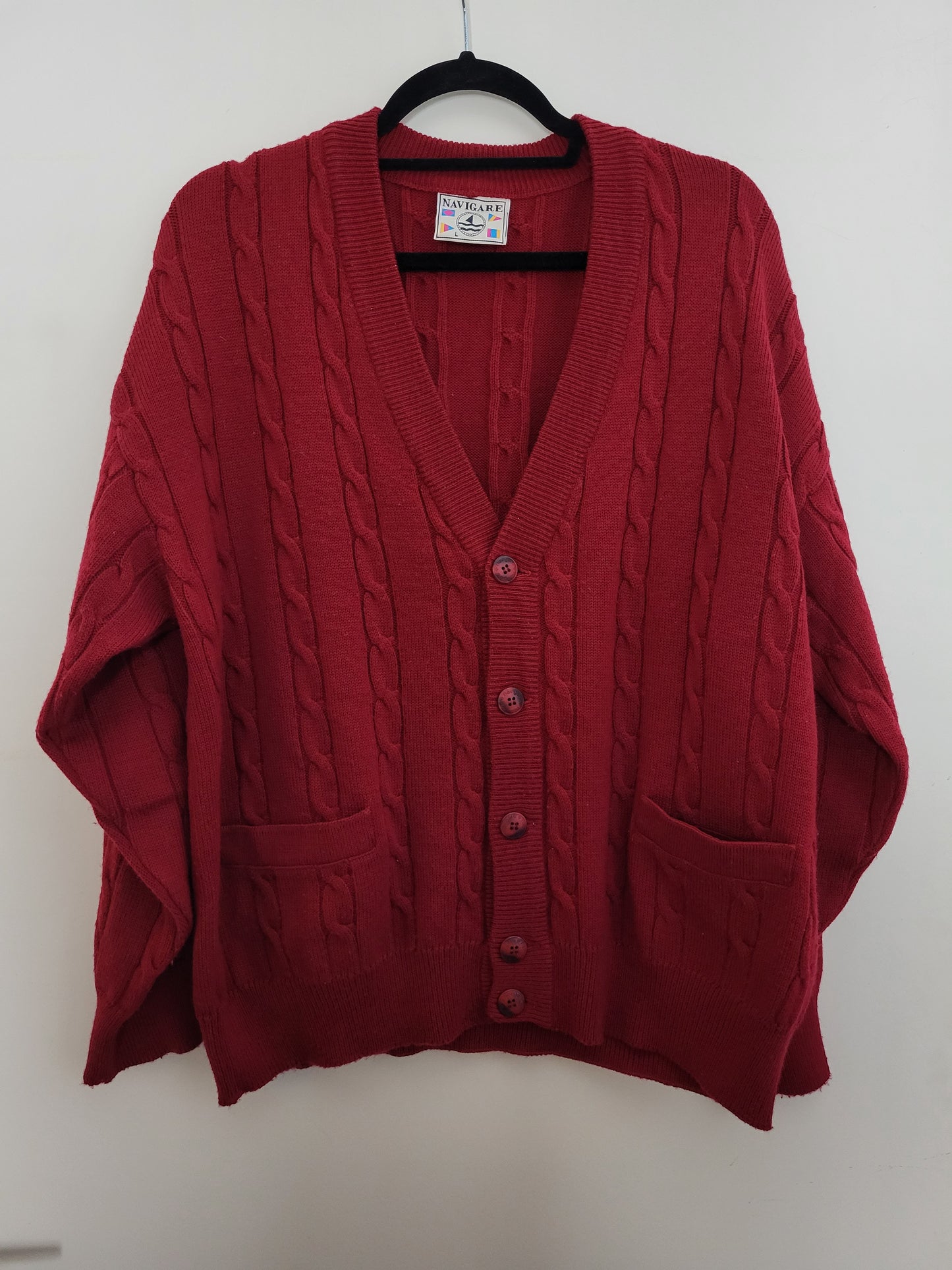 NAVIGARE - Cardigan/Pullover - Zopfmuster - Vintage Italy - Rot - Herren - L