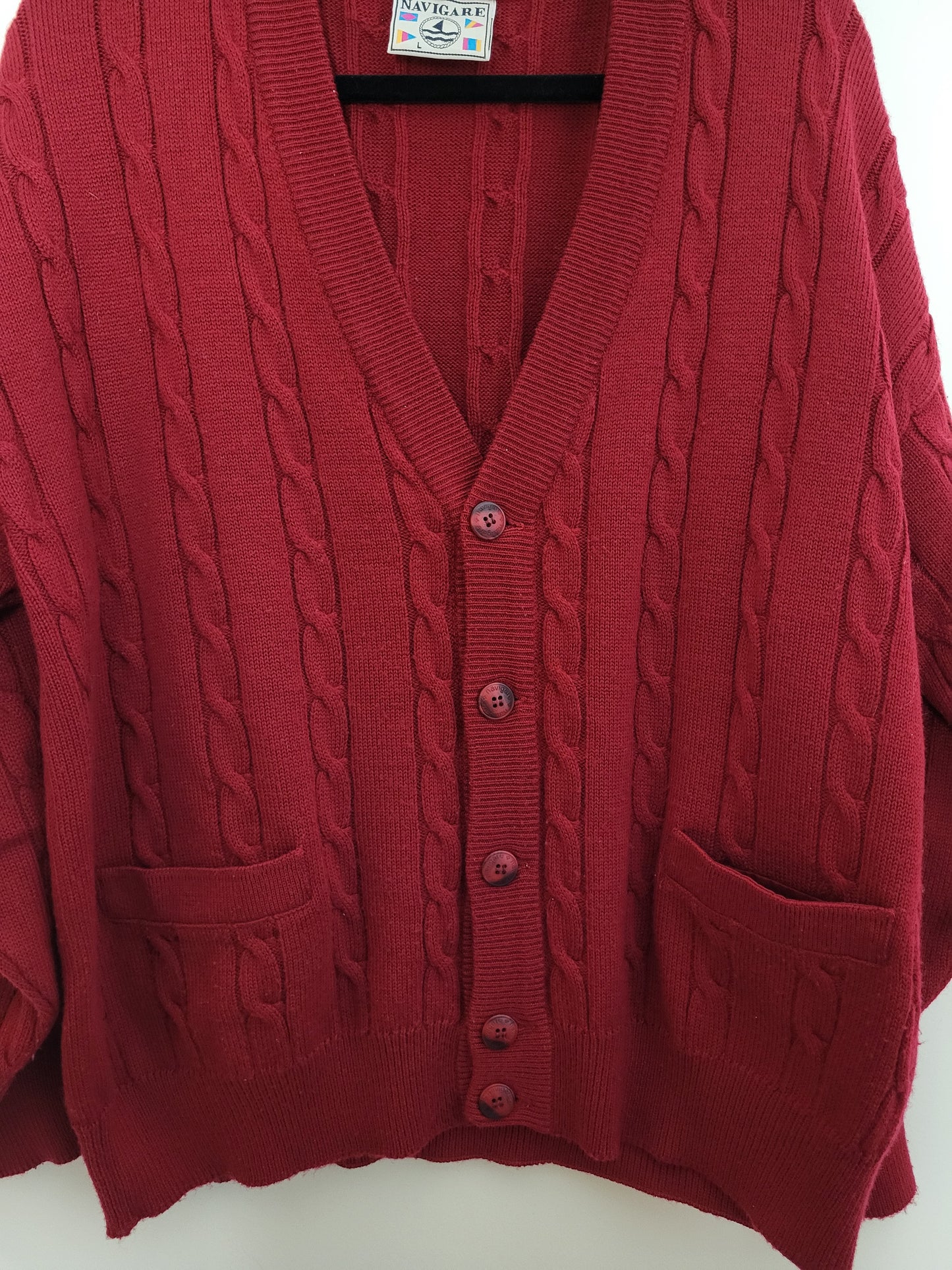 NAVIGARE - Cardigan/Pullover - Zopfmuster - Vintage Italy - Rot - Herren - L