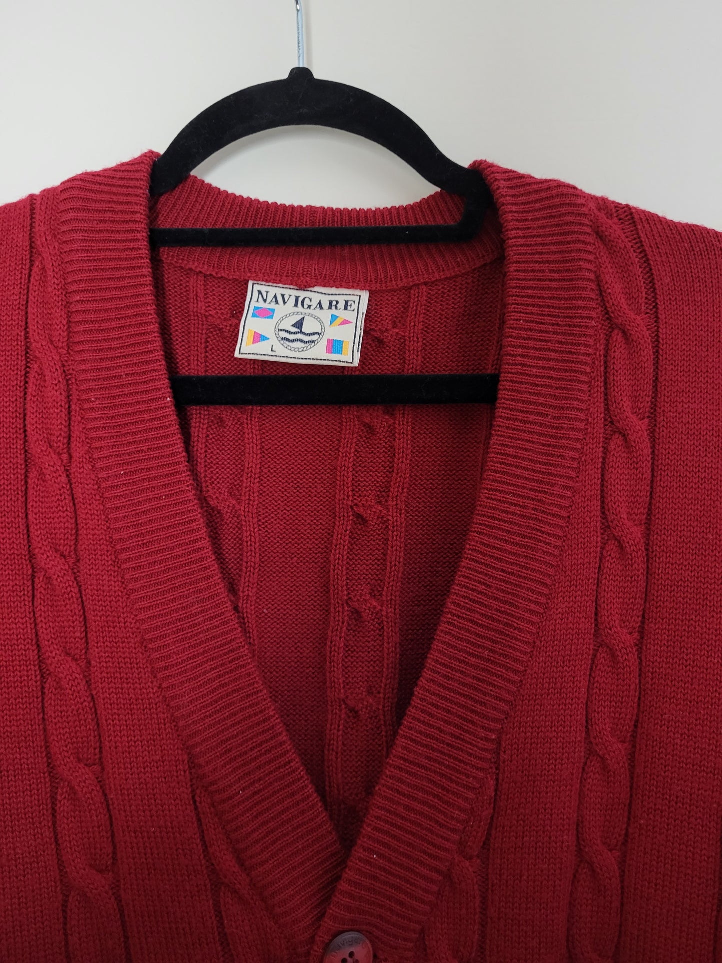 NAVIGARE - Cardigan/Pullover - Zopfmuster - Vintage Italy - Rot - Herren - L