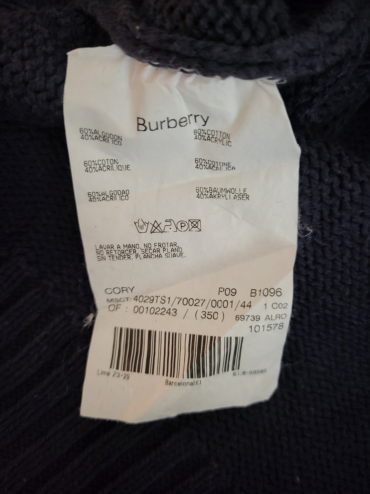 Burberry - Pullover - Klassisch mit Logo - Vintage - Dunkelblau - Herren - XS