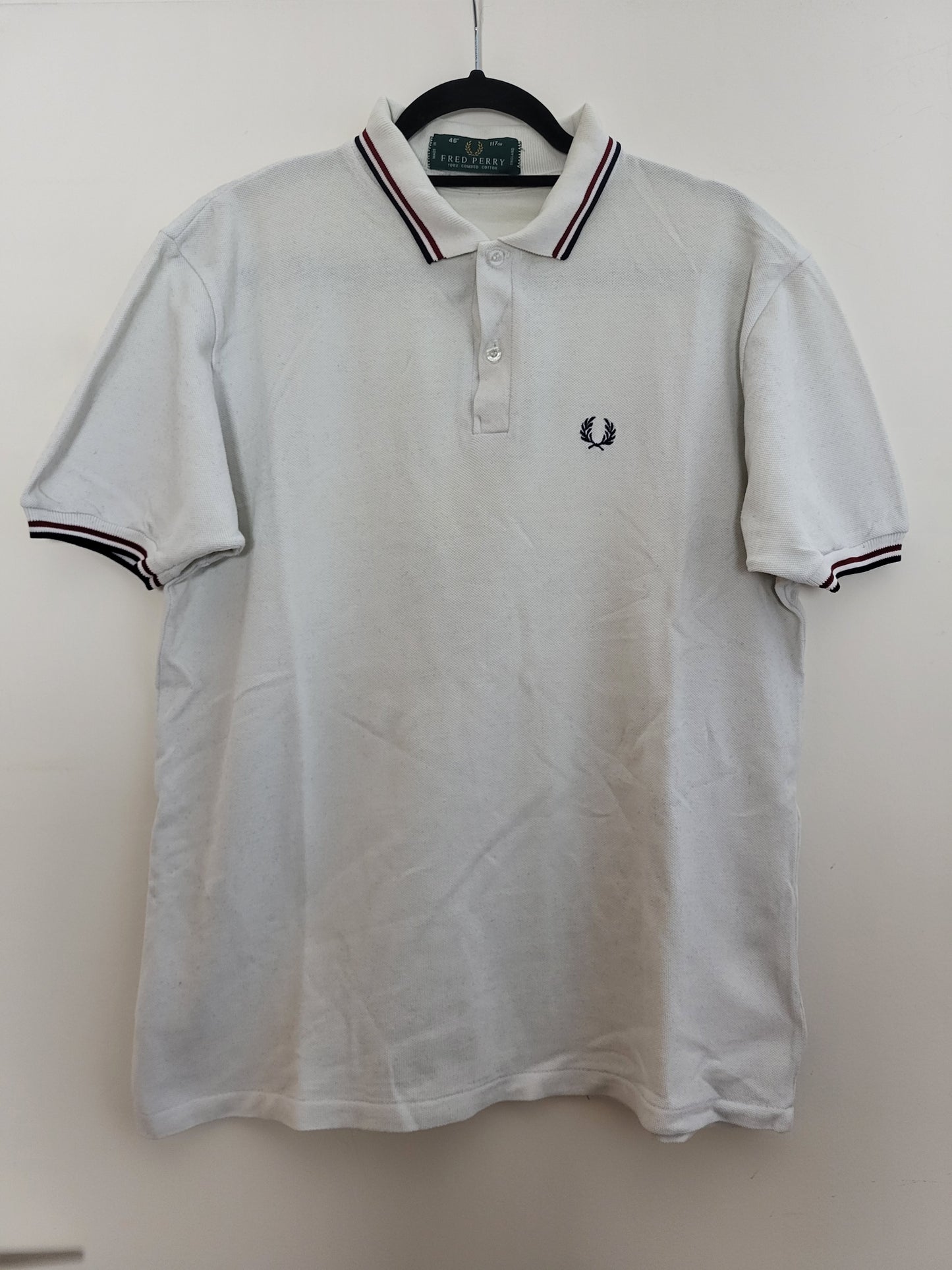 Fred Perry - Poloshirt - Vintage - Weiß mit Streifen - Herren - XL