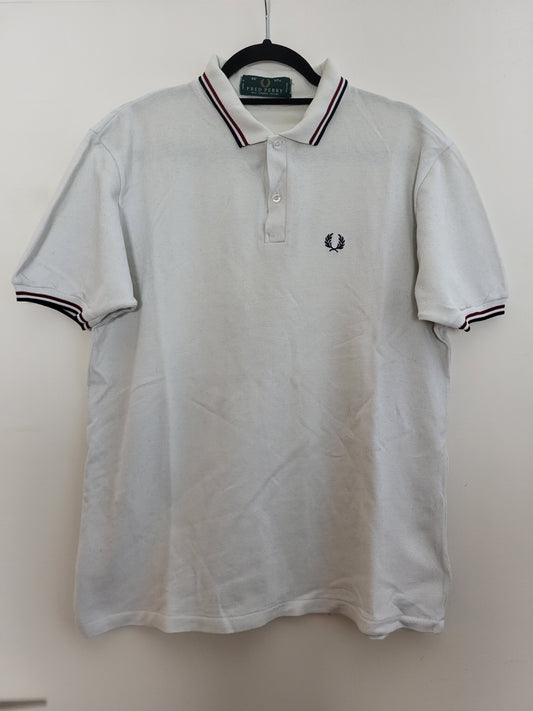 Fred Perry - Poloshirt - Vintage - Weiß mit Streifen - Herren - XL