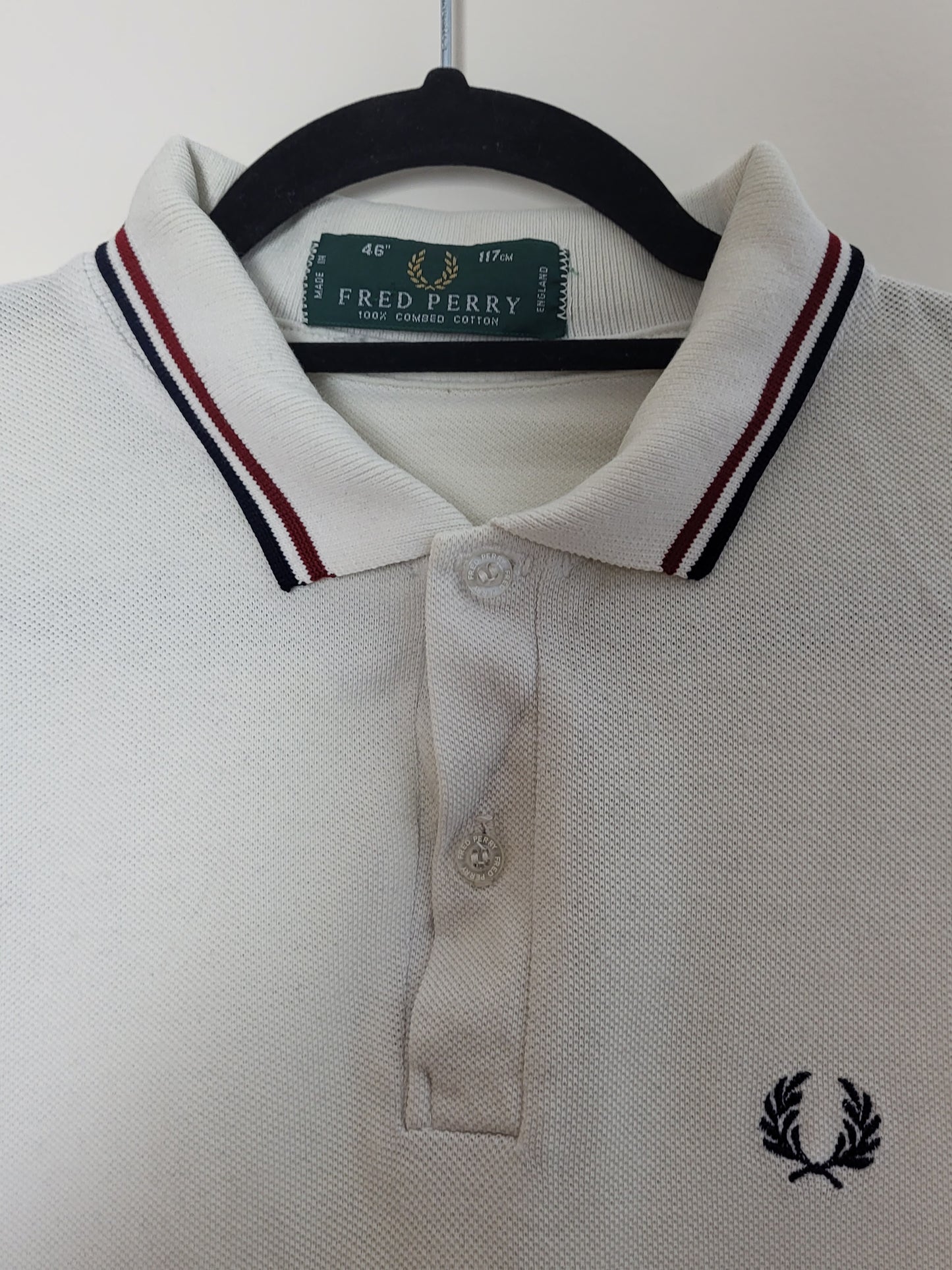 Fred Perry - Poloshirt - Vintage - Weiß mit Streifen - Herren - XL