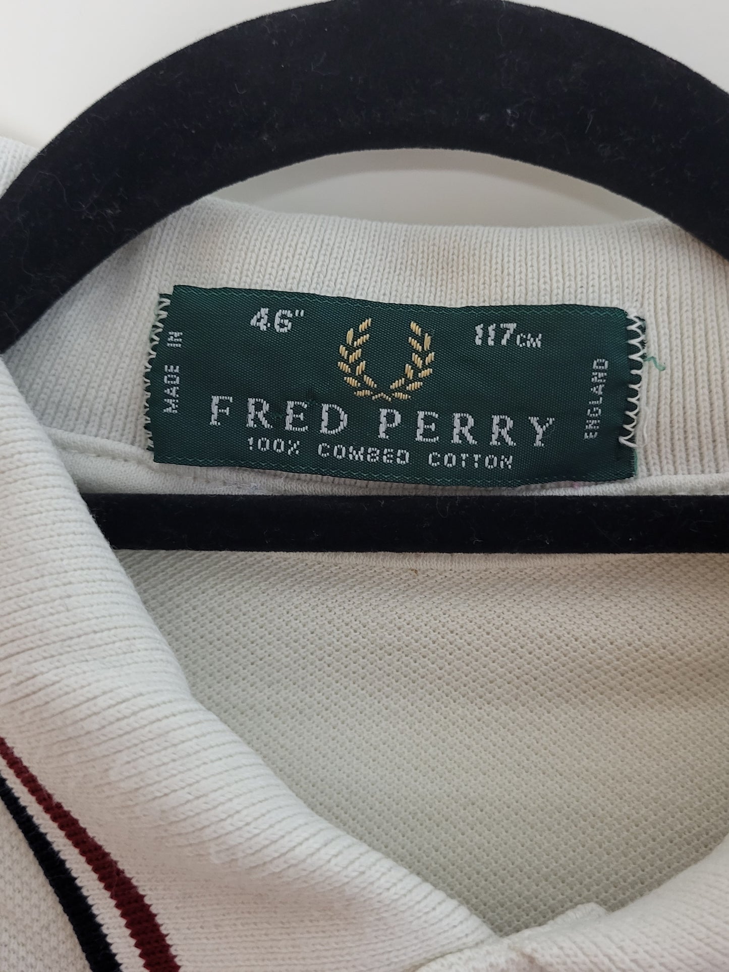 Fred Perry - Poloshirt - Vintage - Weiß mit Streifen - Herren - XL