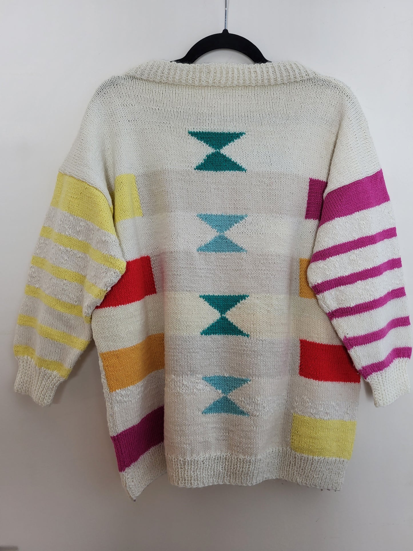 Vintage - Pullover - Muster/Steifen - Vintage Wolle - Weiß/Bunt - Damen - L/XL