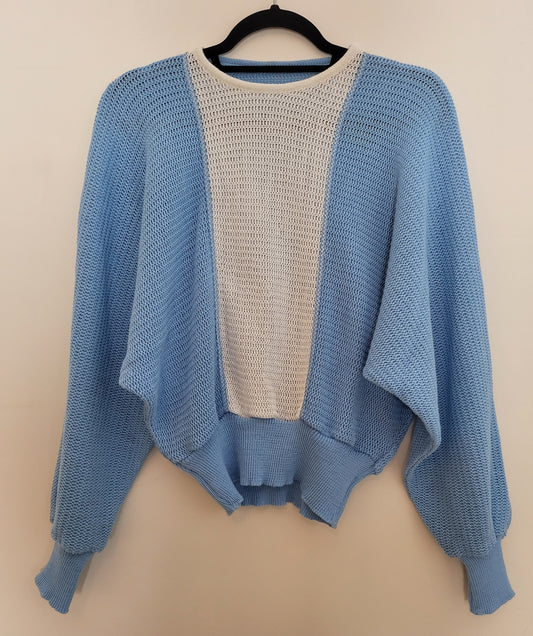Vintage - Pullover - Colourblock - Vintage Italy - Weiß/Blau - Damen - S/M